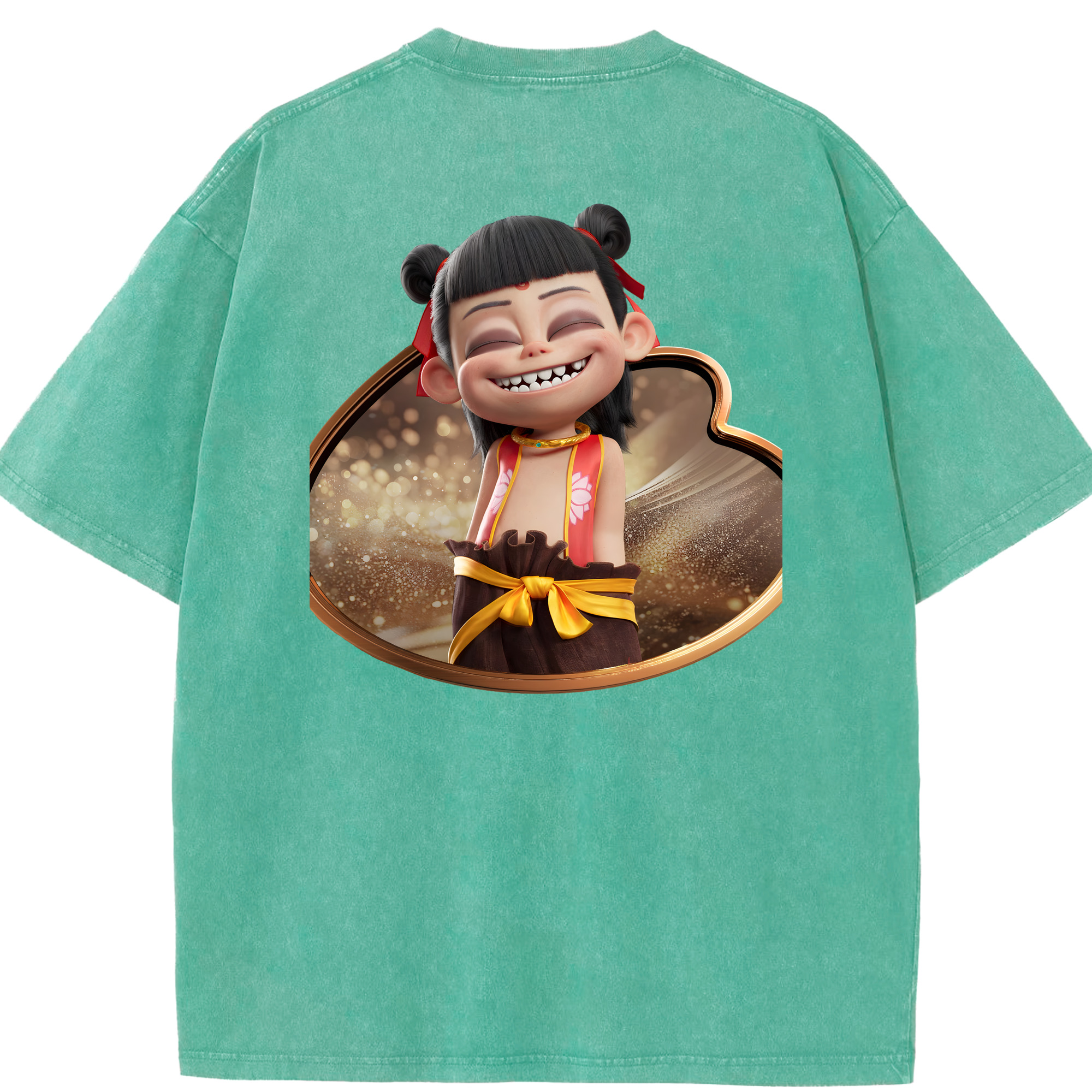 （画像用） Ne Zha 2 ナタ 魔童の大暴れ 綿100% ヴィンテージ風 半袖Tシャツ（背面プリント）